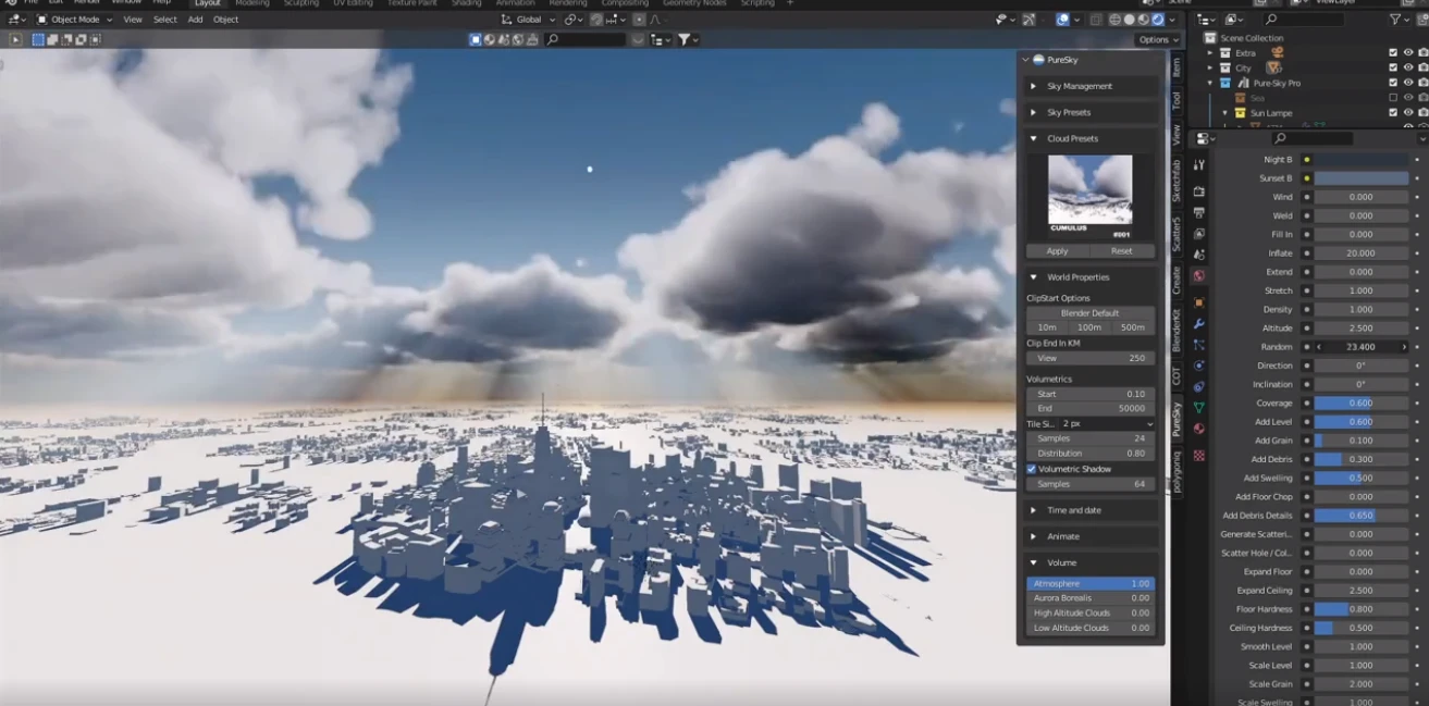 Blender天空预设增强插件：Pure-Sky Pro V6.0.84 Full Pack