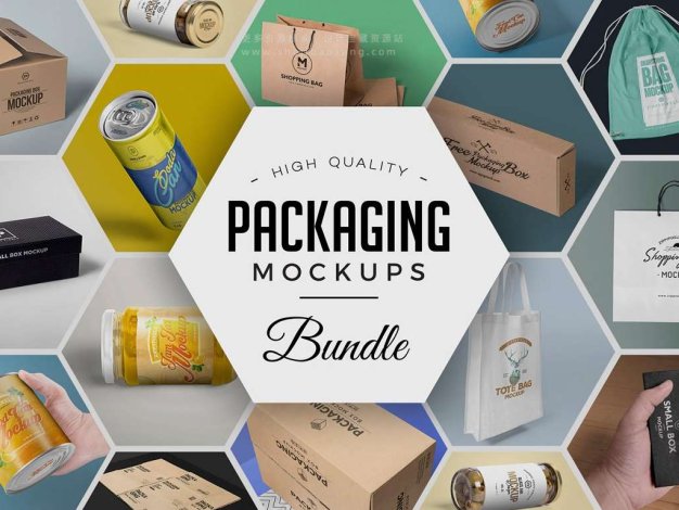 PS样机 79款品牌包装设计手提袋饮料罐头礼盒PSD模型样机 79 Amazing Packaging Mockups Bundle