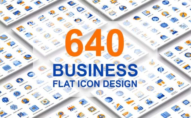 640种科技网络数据电子信息教育金融AI矢量图标设计素材 Big Collection Business Flat Icons