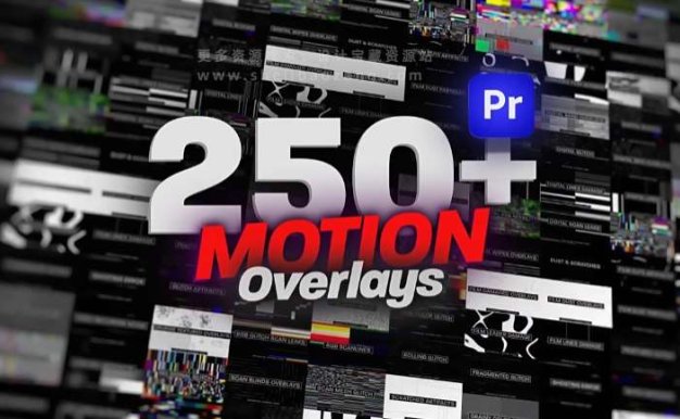 PR模板中的250个动态视觉特效素材叠加效果：Animated Motion Overlays Pack