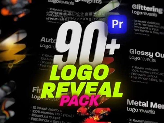 PR徽标Logo展示动画特效模板：90 Logo Reveals Pack