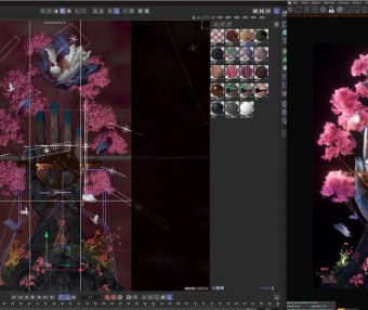 C4D佛手树鲜花海棠高级感抽象概念3D模型场景OC渲染工程源文件带材质贴图